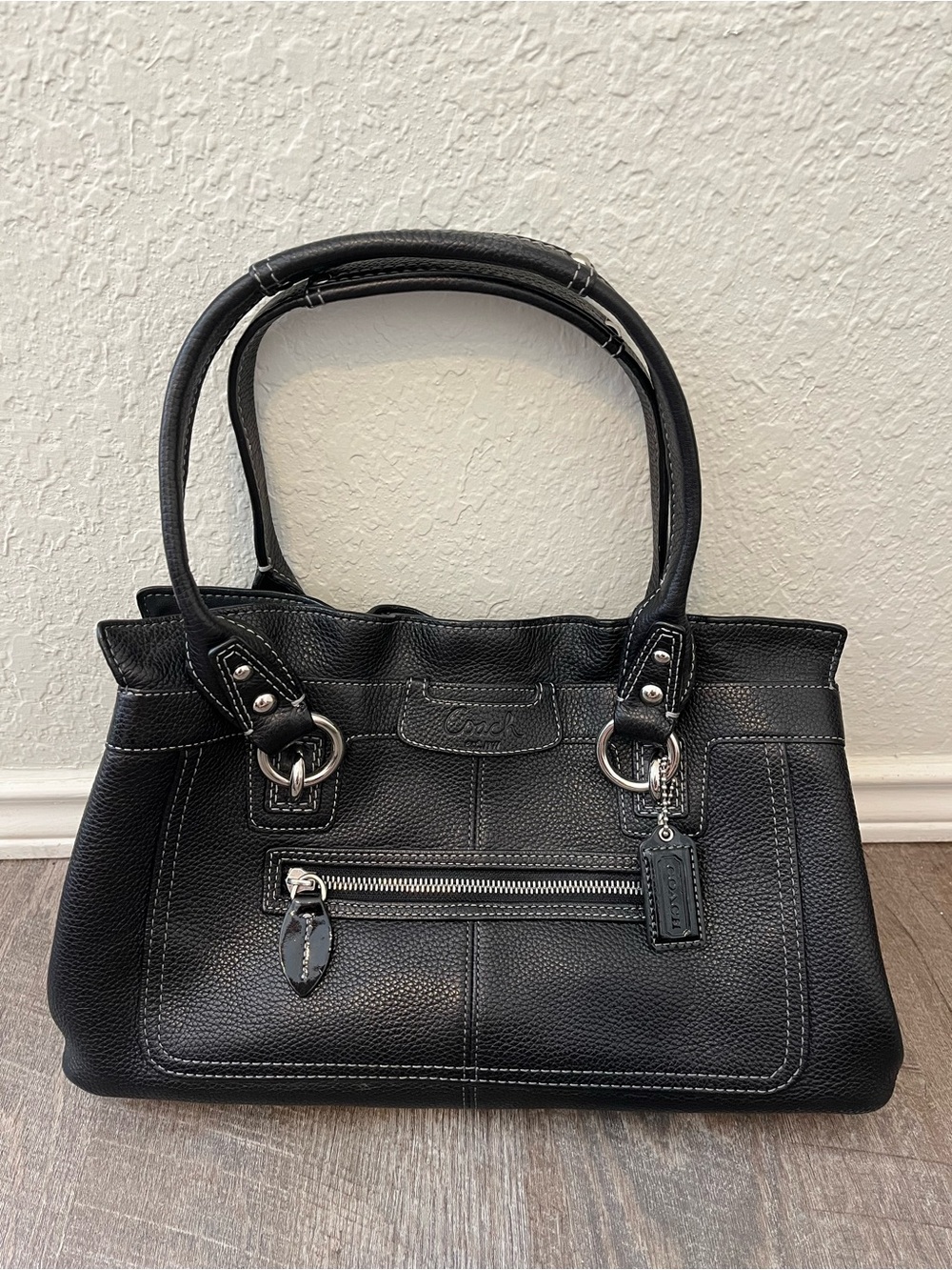 Coach Penelope Black Pebbled Leather Satchel Shoulder Bag F14686